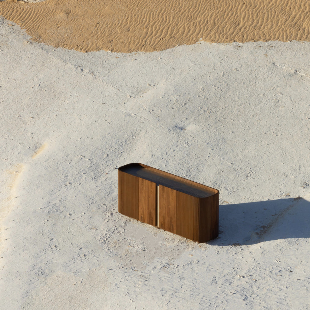 A Buffet made of wood on the sand, captured in the white desert in Egypt